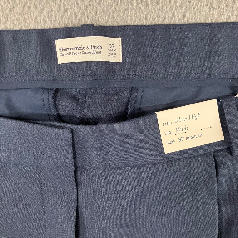 Abercrombie & Fitch Sloane Tailored Pant Women 37 Regular Navy Ultra High Wide - Picture 4 of 11